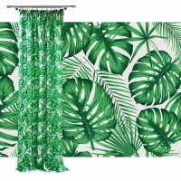 Zasłona gotowa Monstera 140x250cm zieleń taśma żabki